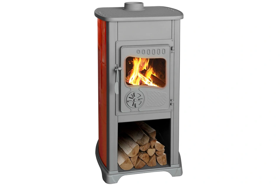 Krbová kamna Bella Thalia, 5,4 kW, 120 mm, červená, litina/šamot