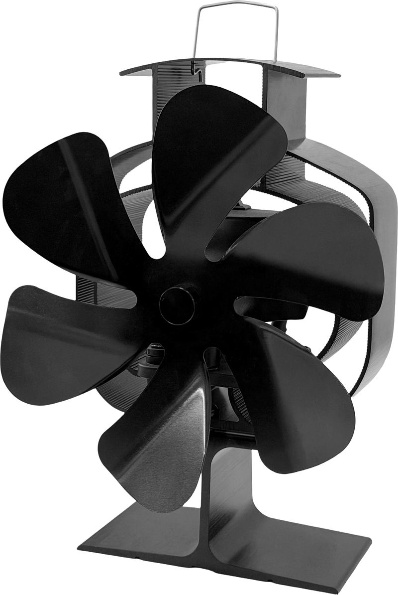 Ventilátor Strend Pro, krbový, stojanový, poháněný teplem, 6lopatkový, černý