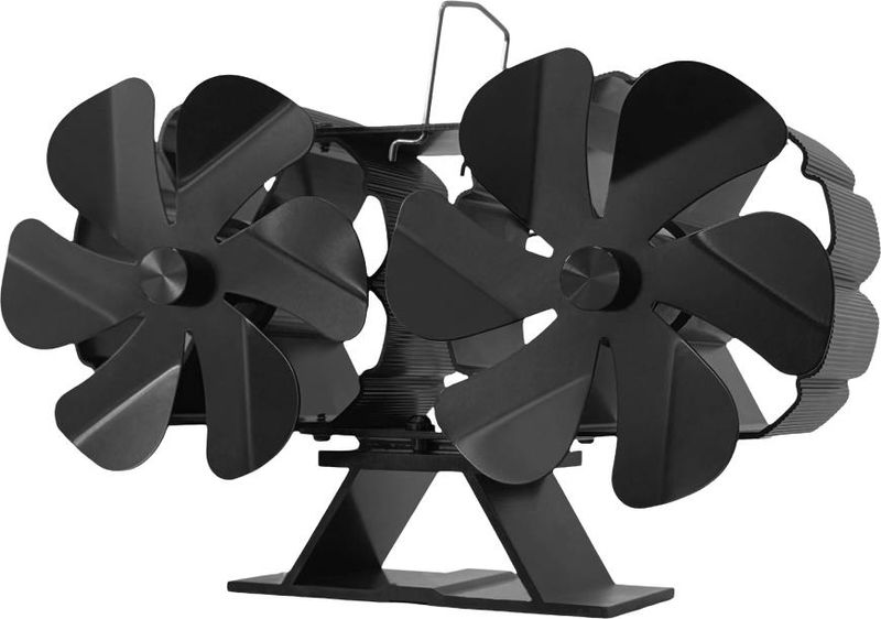 Ventilátor Strend Pro, krbový, stojanový, poháněný teplem, duální, 6lopatkový, černý