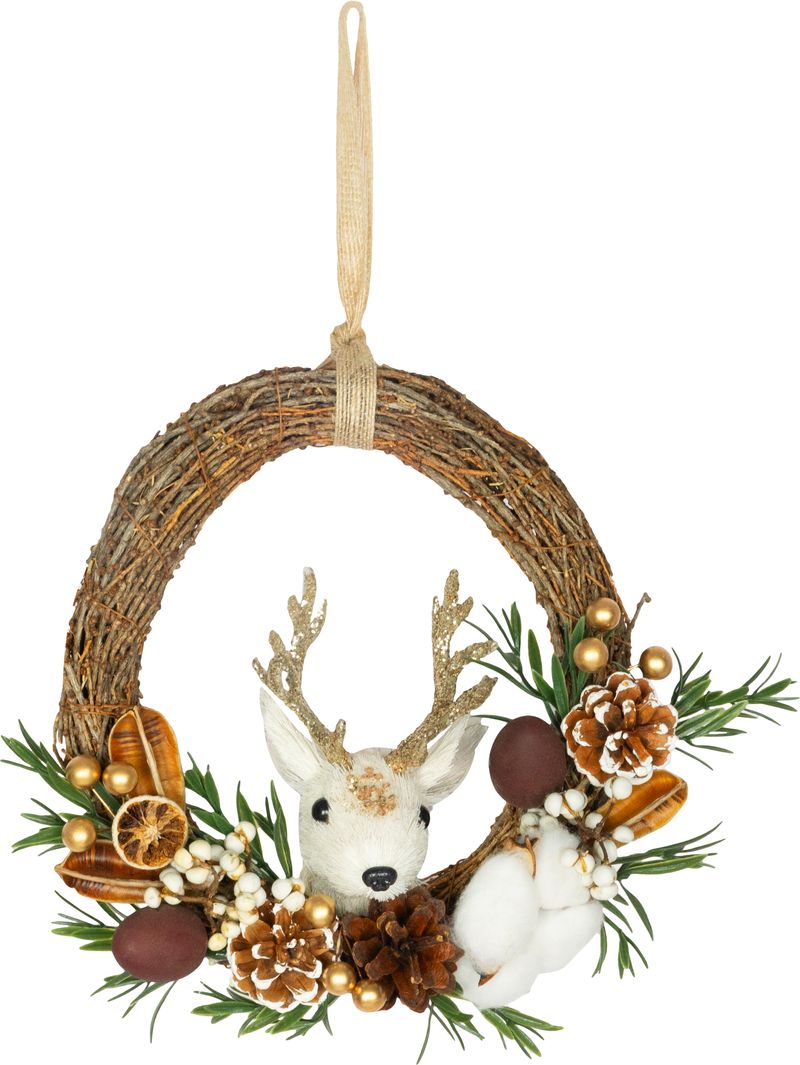 Věnec MagicHome Nature, závěsný, s jelenem, 23 × 25 × 8 cm