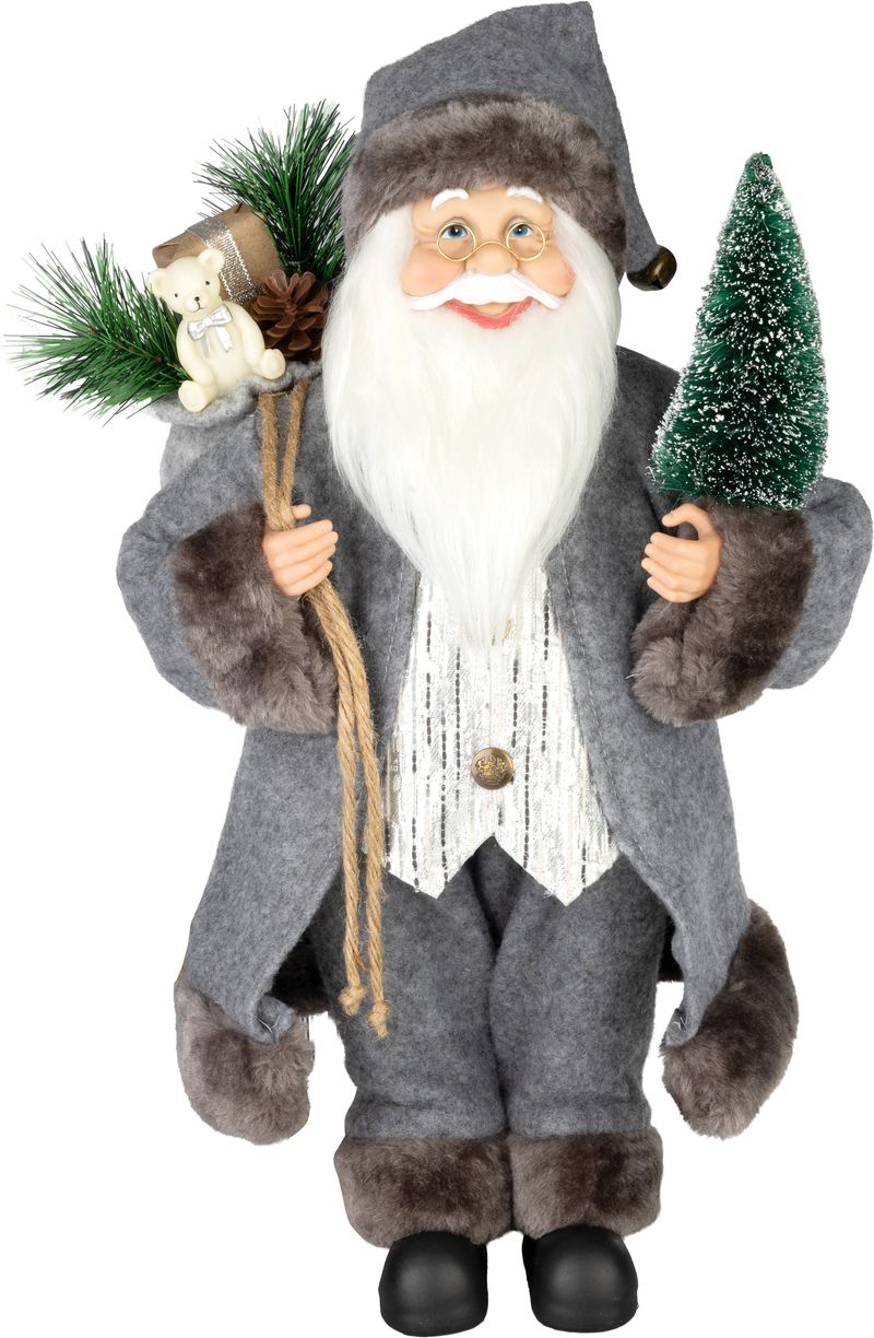 Dekorace MagicHome Vánoce, Santa, textil, šedý, 16 × 26 × 45 cm