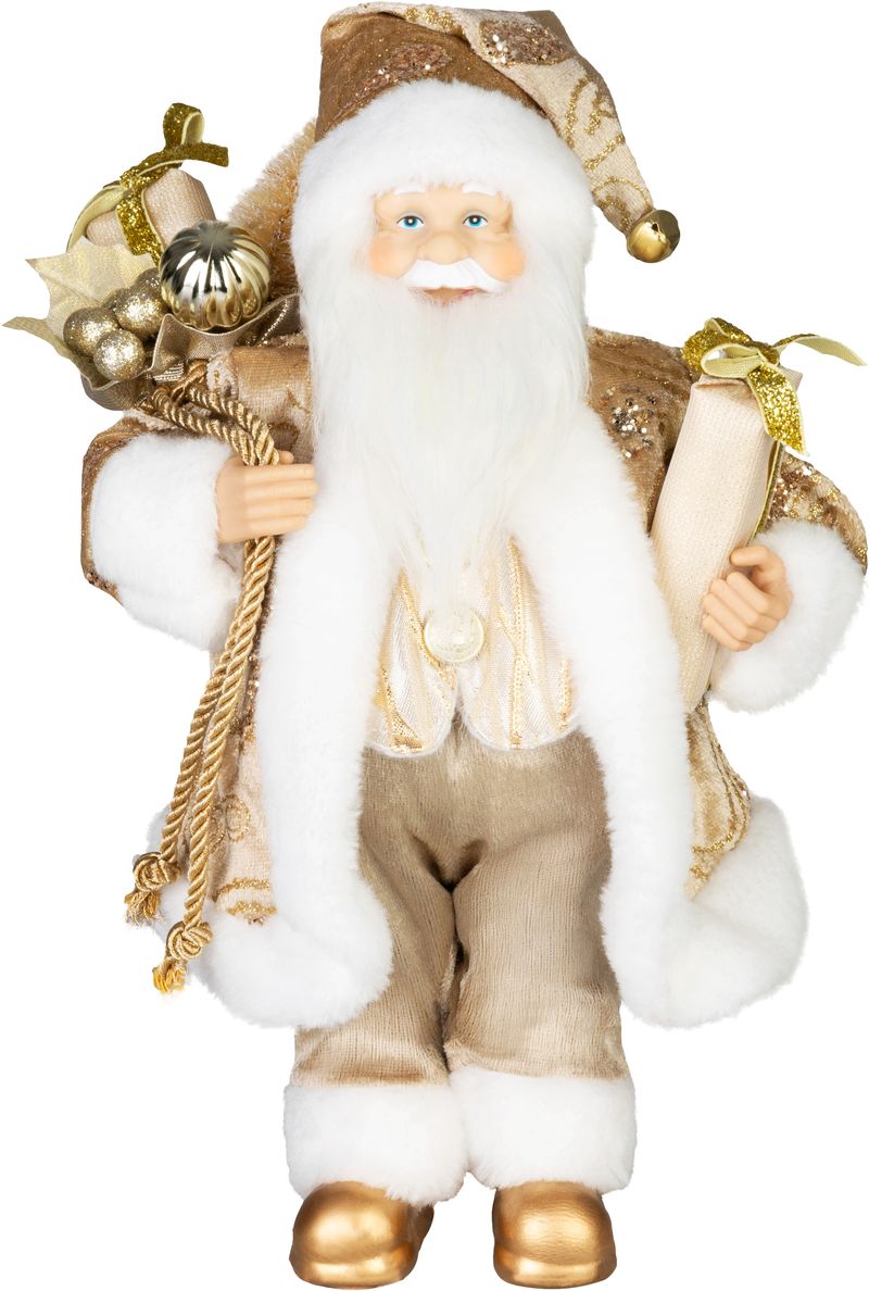 Dekorace MagicHome Vánoce, Santa, textil, zlatý, 28 × 37 × 80 cm