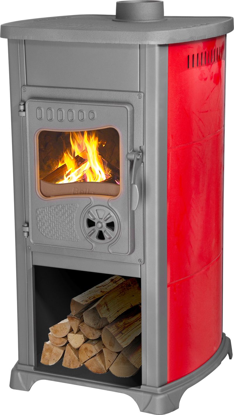 Krbová kamna Bella Thalia, 5,4 kW, 120 mm, červená, litina/šamot