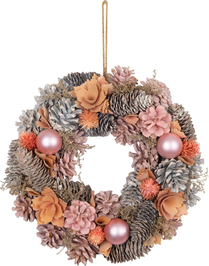 Věnec MagicHome Vánoce, závěsný, růžovo-oranžový, 30 cm
