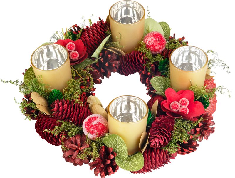 Věnec MagicHome Vánoce, adventní, červený, 30 cm
